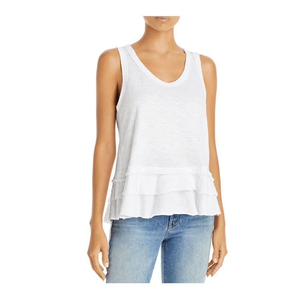 NEW! Wilt Double Tier Mock Hem White Tank Slub Cotton Ruffle‎ Hem Size Small